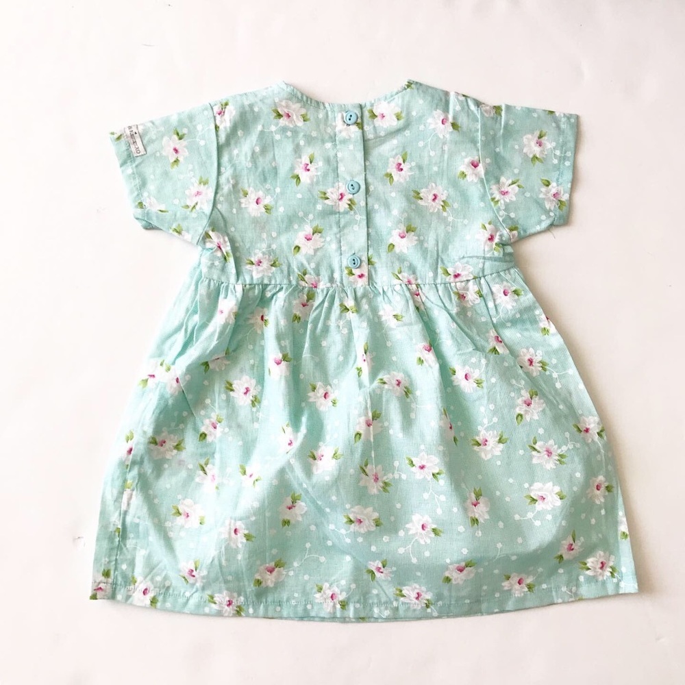 Vintage Floral print button front bow dress 3T